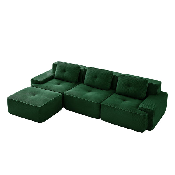 English Elm 117" Modern L-Shaped Modular Sectional Sofa - Stylish Comfort, Deep Seating, Movable Ottoman, Green W714S01486