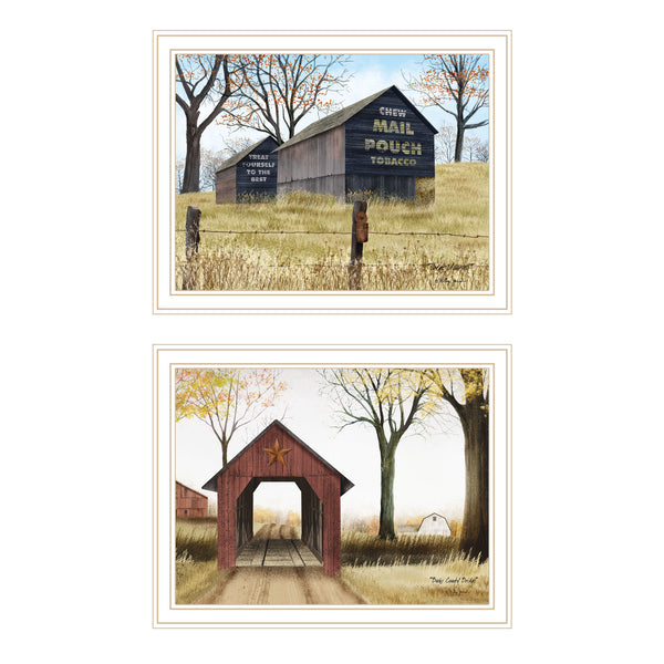 English Elm Trendy Decor 4u Billy Jacobs Rustic Barn Bridge Two Piece White Framed Canvas Wall Art B067P254097