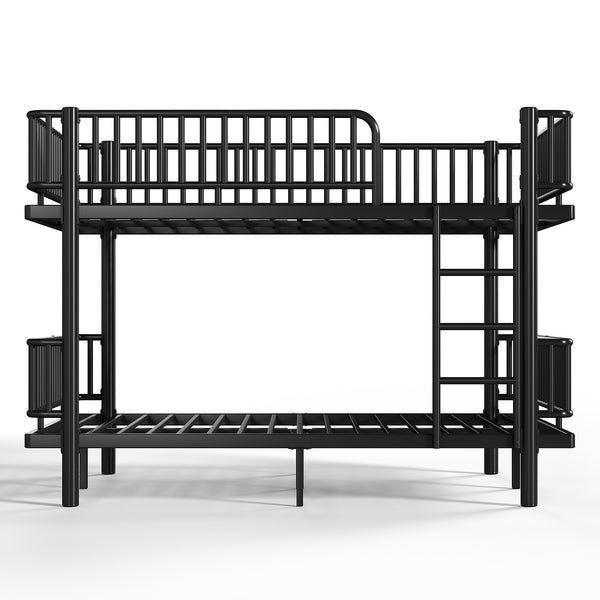English Elm Queen Over Metal Bunk Bed Convertible Platform Frame with Safety Guardrails Black W5305S00063