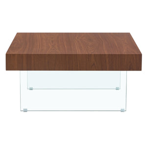 English Elm Walnut Square MDF Coffee Table 31.5"x31.5" with Tempered Glass Legs, Thick 4" Top, Anti-Slip Pads W1151P233512