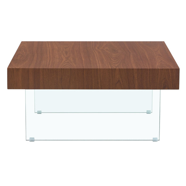 English Elm Walnut Square MDF Coffee Table 31.5"x31.5" with Tempered Glass Legs, Thick 4" Top, Anti-Slip Pads W1151P233512