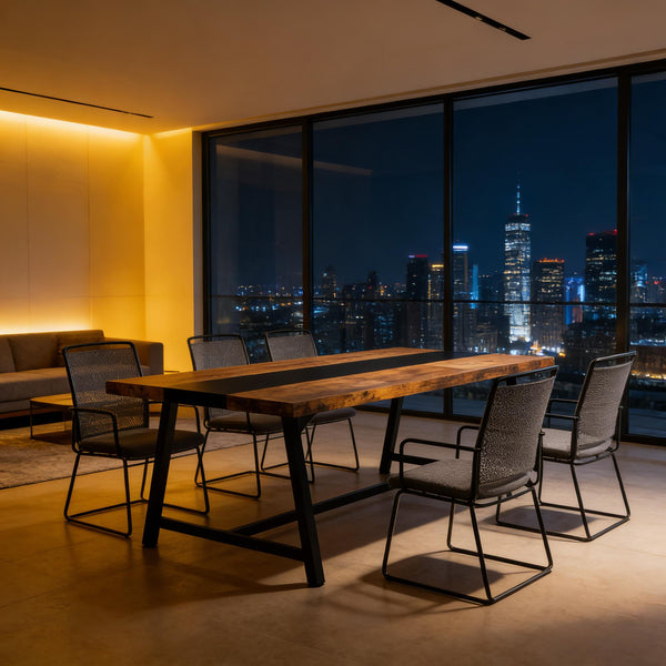 English Elm Industrial Steel Frame Conference Table Seats 8 with Color Block Surface for Offices T3971P446766