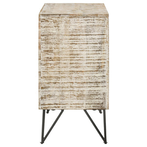 English Elm Eileen Rustic White Washed 2-Door Mango Wood Cabinet with Metal Legs, Interior Shelf, 30"H x 40"W B062P344990