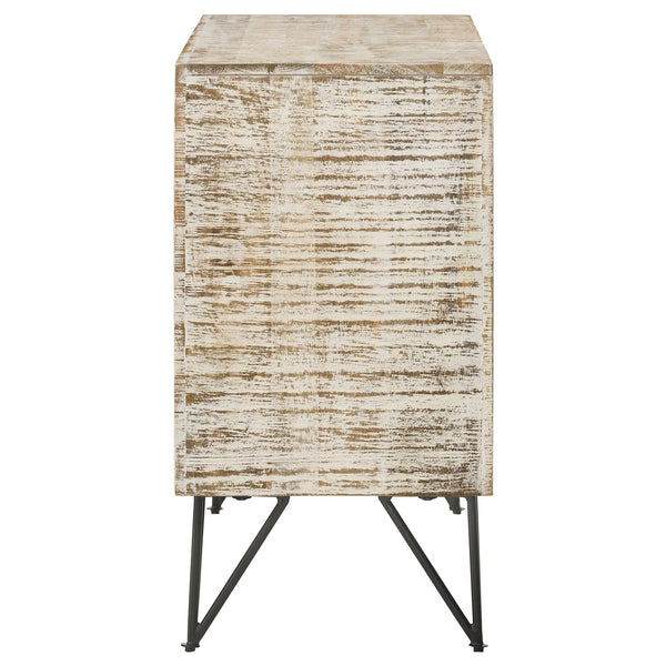 English Elm Eileen Rustic White Washed 2-Door Mango Wood Cabinet with Metal Legs, Interior Shelf, 30"H x 40"W B062P344990