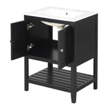 English Elm [Video] 24" Black Modern Sleek Bathroom Vanity Elegant Ceramic Sink With Solid Wood Frame Open Style Shelf