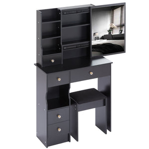 English Elm 29.2" Compact Vanity Table Set With Cushioned Stool & Sliding Mirror - Stylish Storage For Small Spaces W936P202257