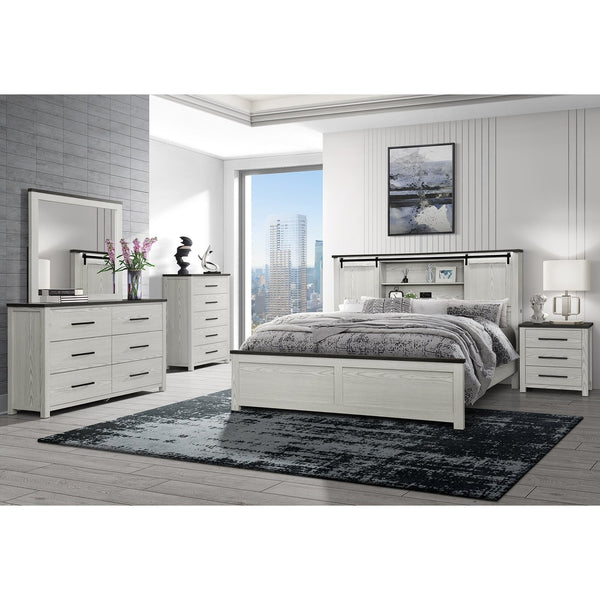 English Elm Avery Solid Wood Beige Full Bed Set with Bookcase Headboard, Low Profile, Spacious Drawers — 5PC B201S00399