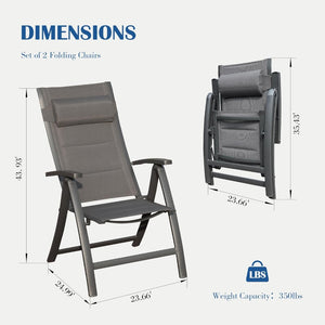 English Elm Patio Folding Chairs Set Of 2 - Lightweight, Ergonomic, Padded Textilene For Ultimate Outdoor Comfort W1859P321619-GIGA