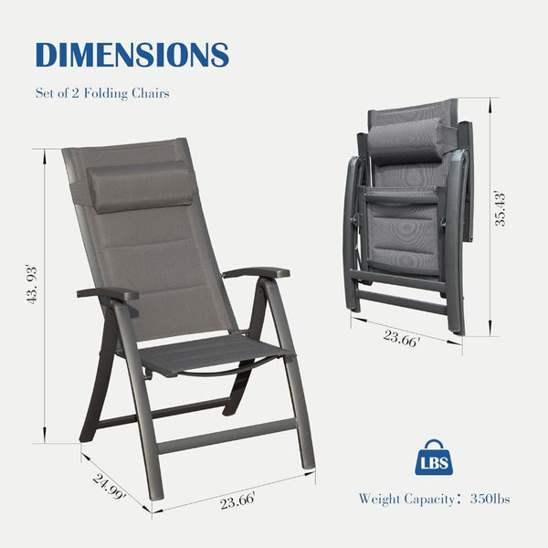 English Elm Patio Folding Chairs Set Of 2 - Lightweight, Ergonomic, Padded Textilene For Ultimate Outdoor Comfort W1859P321619-GIGA