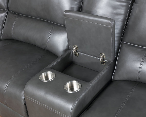 English Elm Saul Gray Faux Leather Power Motion Sectional Sofa with USB Ports, Cupholder Console & Storage B2726S00122