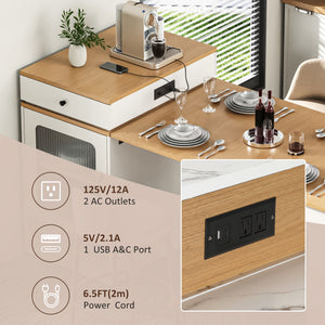 English Elm K&K Modern Extendable 59.5" Kitchen Island with Double-Sided Storage, Power Outlet & Casters White N707S000017W