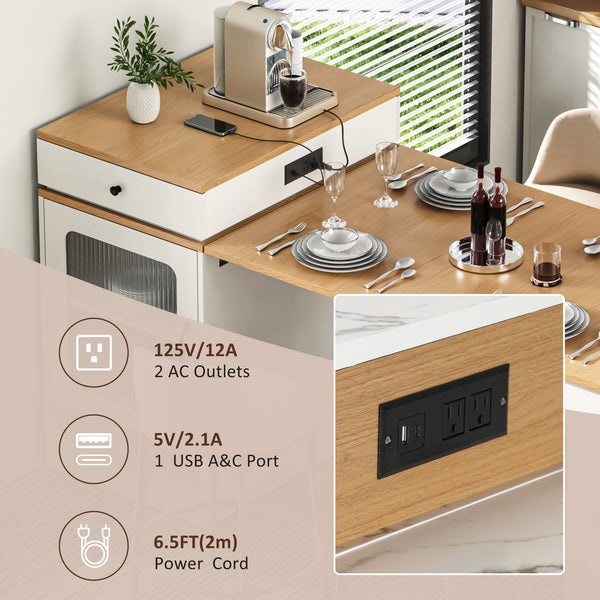 English Elm K&K Modern Extendable 59.5" Kitchen Island with Double-Sided Storage, Power Outlet & Casters White N707S000017W