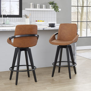 English Elm Fixed-height Swivel Counter Stools with Faux Leather Seats and Chrome Footrest Set of 2 B202S02150