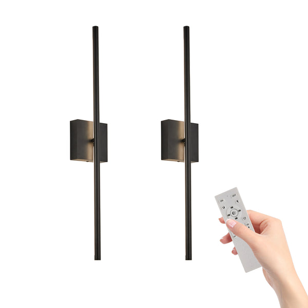 English Elm 28" Modern LED Wall Sconce 2-Pack Black Matte Iron, Dimmable 3000-6500K CRI95 Remote Controlled Indoor Fixture W2312P374997