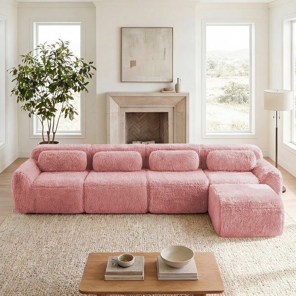 English Elm L-shaped Modular Plush Sectional Sofa with Cloud Foam Cushions for Cozy Living Spaces Pink W714S01563
