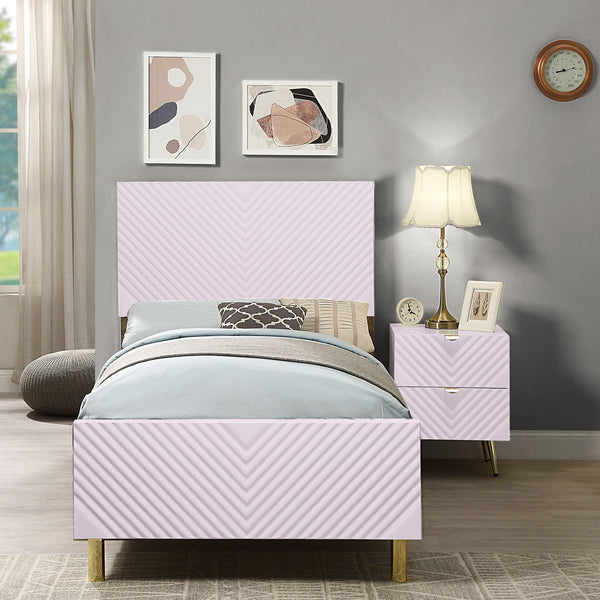 English Elm Pink High Gloss Wave 2-Drawer Nightstand with Reflective Finish, Metal Legs, Modern Luxe Accent Piece B062P209010