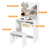 English Elm Vanity Desk Set Stool & Dressing Table With Led Lighting Mirror Drawer and Compartments Modern Wood Cosmetic Table Chest Of Drawers White Color