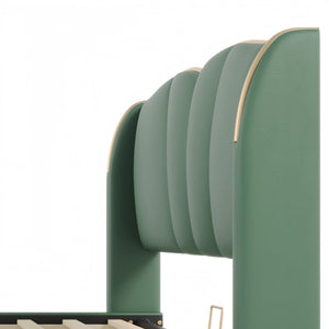 English Elm Christopher Knight Home® - King PU Leather Bed Frame with Wingback Headboard & Footboard, Gold Accents, Platform Slat Support, Elegant Design Dark Green 85 L x 10 W x 3.25 H N761S0000017F