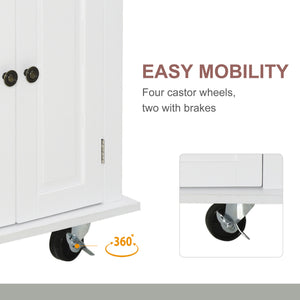 English Elm HOMCOM Mobile Kitchen Island Cart with Rubberwood Butcher Top, Locking Casters, Drawers & Shelves for Organized Prep and Storage White W2225P173891