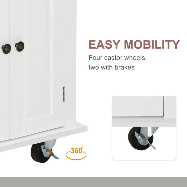 English Elm HOMCOM Mobile Kitchen Island Cart with Rubberwood Butcher Top, Locking Casters, Drawers & Shelves for Organized Prep and Storage White W2225P173891