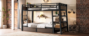 English Elm Full Size Metal Loft Bed with Stair Storage Shelves Bookshelf for Dorms Bedroom W1580S00346