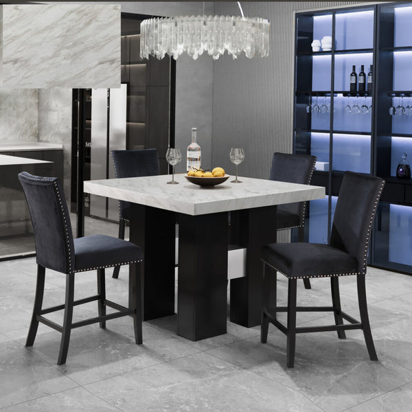 English Elm Mikha Faux Marble Top Bar Table Set with Four Stools for Kitchen Dining B201S00145