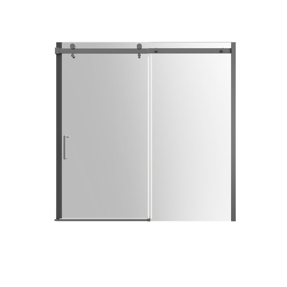 English Elm 56-60 in Semi-frameless Sliding Bathtub Door Matte Black 8mm Tempered Clear Glass W637P349406