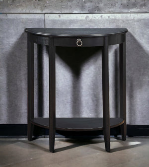 English Elm Justino Black Finish Half Moon Console Table with Drawer & Open Shelf, Pine Legs, 50lb Limit B2726P401497