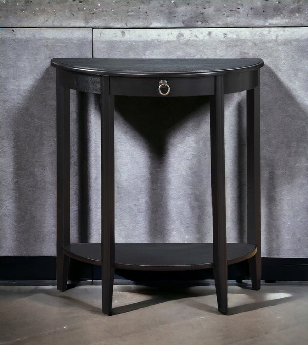 English Elm Justino Black Finish Half Moon Console Table with Drawer & Open Shelf, Pine Legs, 50lb Limit B2726P401497