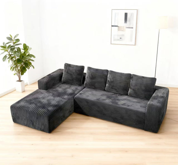 English Elm Cloud L-Shape Sectional Sofa With Right Facing Chaise – Plush Gray Corduroy, No Assembly Needed! W3955S00009