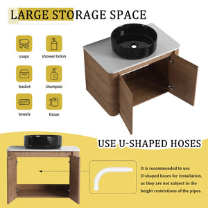 English Elm 30'' Wall-Mounted Bathroom Vanity With Ceramic Sink, Soft-Close Doors & Sleek Modern Design W999S00391