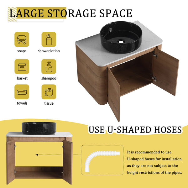English Elm 30'' Wall-Mounted Bathroom Vanity With Ceramic Sink, Soft-Close Doors & Sleek Modern Design W999S00391
