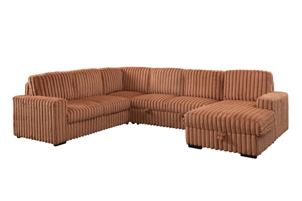 English Elm 102 Inch Linen Modular Sectional Sofa with Hidden Storage and Cloud Cushion Comfort Orange W1099S00178