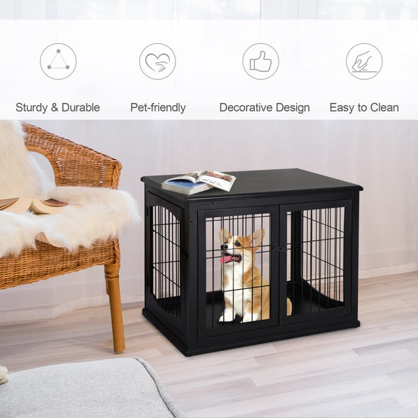 English Elm Pawhut Stylish Dog Crate End Table – Dual-Purpose Furniture For Small Dogs, Lockable Door & Modern Design W2225P217154-GIGA
