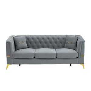 English Elm FX-P83-2PC Velvet Sofa Set of 2 with Tufted Cushions and Gold-Tone Metal Legs for Luxe Comfort Light Gray W576S00238