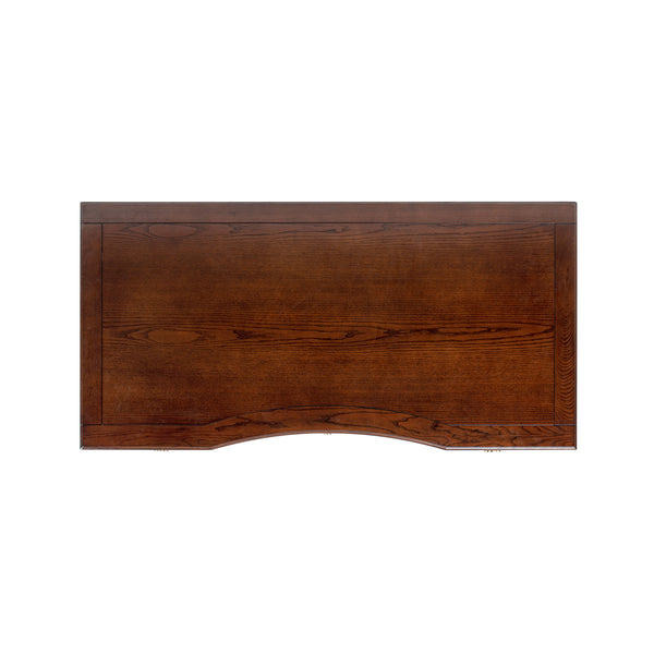 English Elm Jennifer Taylor Home - Dauphin Elegant Gold-Trim 5-Drawer Executive Desk in Ash Wood Veneer with Soft-Close Storage Appeal Dark Walnut B2719P408077