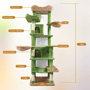 English Elm 68in Plush Six Level Cat Tower with Cave Hammocks Sisal Posts for Indoor Cats W243P351712