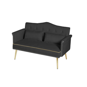 English Elm BLACK Velvet 2-Seater Sofa with Gold Metal Legs, Foam Cushions, Solid Wood Frame, Modern Luxe Design W588P165685