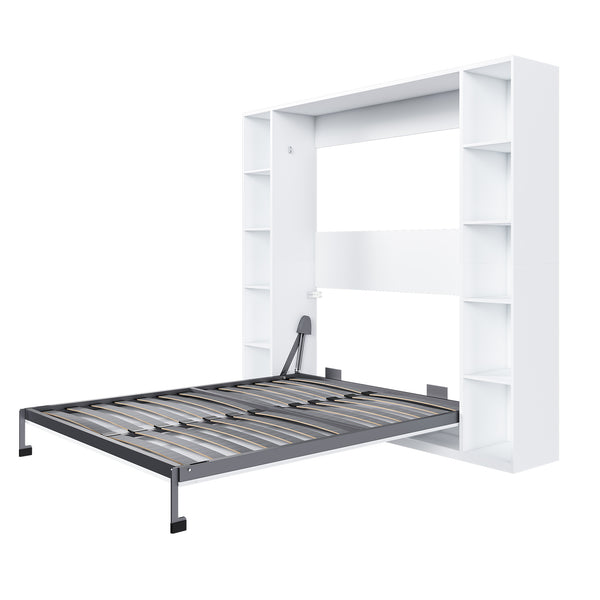 English Elm Queen Murphy Bed Foldable Wall Unit with Side Cabinets and Solid Wood Slat Support W509S00152