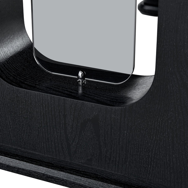 English Elm 64.5 Inch Black Wood Grain Textured Dining Table with Gray Glass Inlay, Robust 1.7" MDF Top, Sleek Design W1151S04297