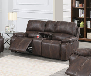 English Elm Modern Power Reclining Loveseat with Usb Charging Console and Leather Look Upholstery B011S02329