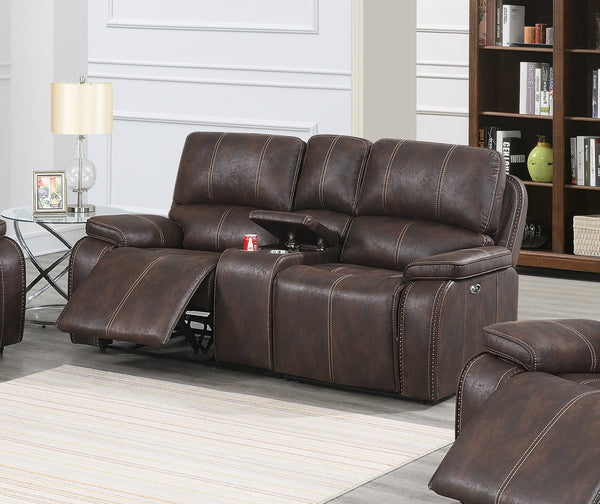 English Elm Modern Power Reclining Loveseat with Usb Charging Console and Leather Look Upholstery B011S02329