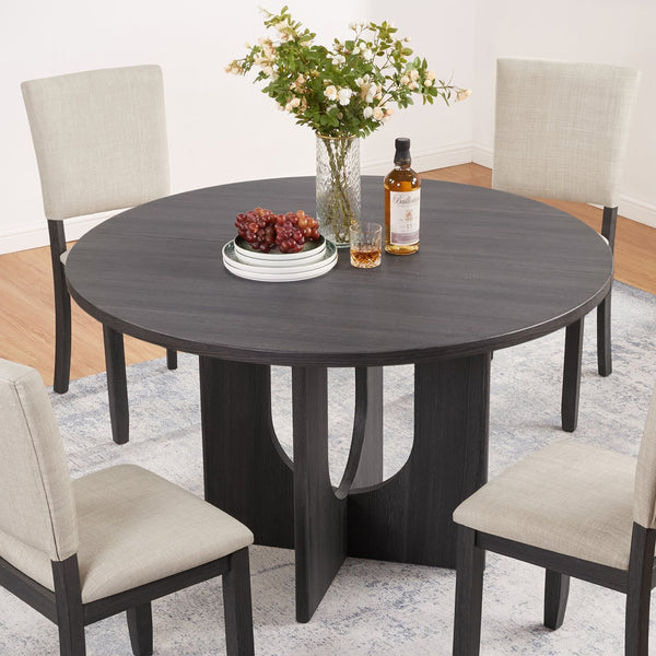 English Elm Modern Farmhouse Round Dining Table Seats Four Scratch Resistant Wood Grain Top W1998P305923