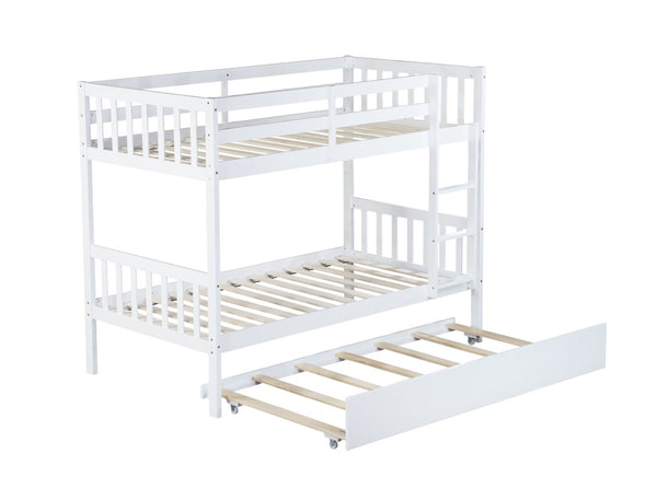 English Elm Twin Over Twin Bunk Bed With Trundle - Space-Saving, Convertible Design With Safety Guardrails, White Finish W504S00157-GIGA