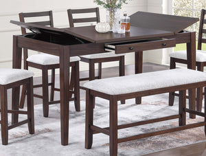 English Elm Walnut Counter Height Dining Table with Lift-Top Storage & Drawer, Seats 6, Modern Tapered Legs Walnut 45 L x 7 W x 70 H B011P370424