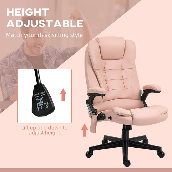 English Elm HOMCOM High-Back Executive Massage Chair with 6-Point Vibration, Lumbar Heat, Recline & Remote Pink W2225P250025