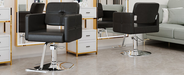 English Elm Fashionable Hydraulic Salon Chair Black Pu Leather Swivel Seat for Styling Studios W1151P361700