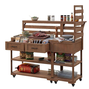English Elm Topmax Modular Fir Wood Outdoor Kitchen Cart Stainless Steel Prep Station Brown N717P417963D