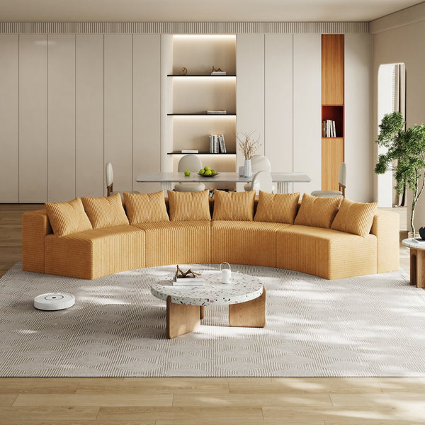 English Elm Corduroy Curved Sectional Sofa With 8 Pillows - Modern Modular Comfort For Living Room & Office W834S00345
