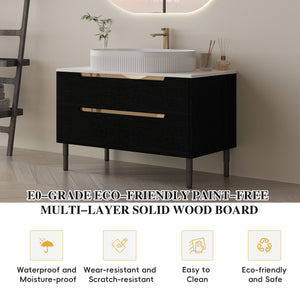 English Elm 36 Inch Floating or Freestanding Bathroom Vanity with Ceramic Sink and Soft Close Drawers W3136S00032